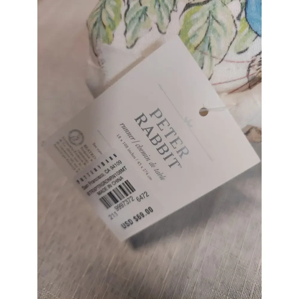 Pottery Barn Peter Rabbit Beatrix Potter Table Runner 18x108 Inch New NWT
